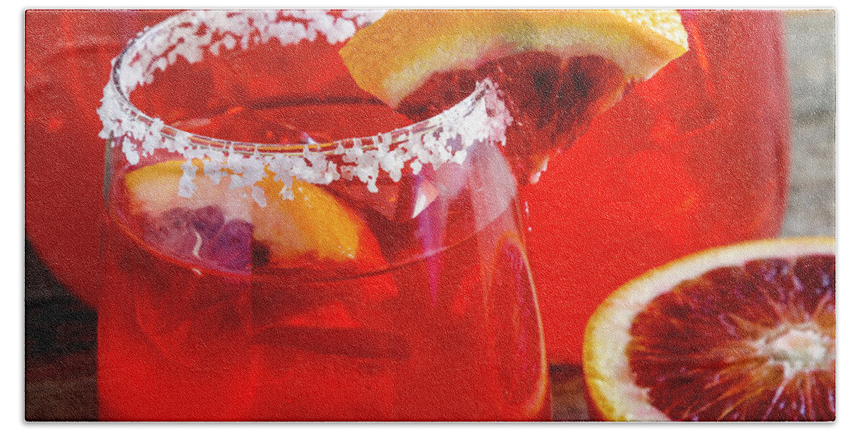 Adult Beverage Beach Sheet featuring the photograph Blood Orange Margaritas on the Rocks by Teri Virbickis