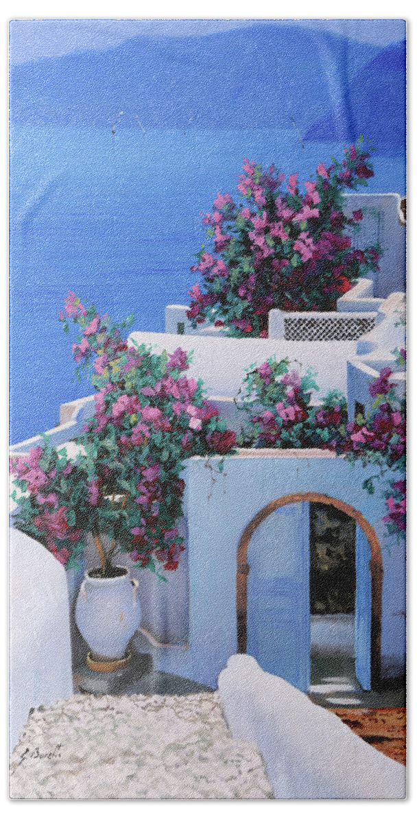 Greecescape Beach Towel featuring the painting Blu Di Grecia by Guido Borelli
