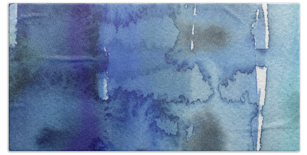 Blue Beach Towel featuring the painting Blue Abstract Cool Waters III by Irina Sztukowski