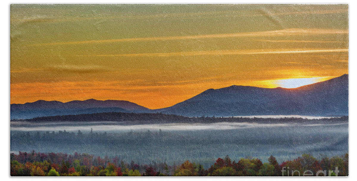 Blue Adirondack Morning Mist Beach Towel featuring the photograph Blue Adirondack Morning Mist by Karen Jorstad