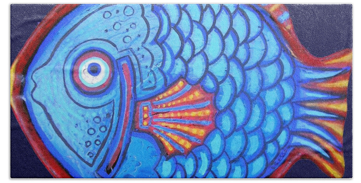 Fish Beach Sheet featuring the painting Blue and Red Fish by Genevieve Esson