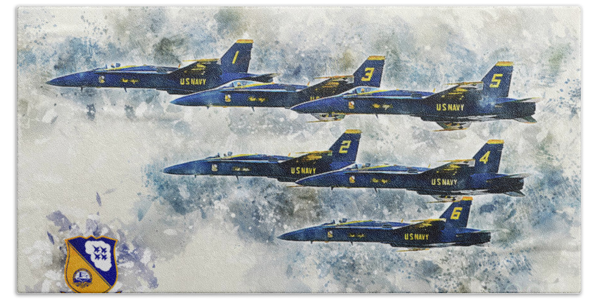 Blue Angels Beach Towel featuring the digital art Blue Angels - Painting by Airpower Art