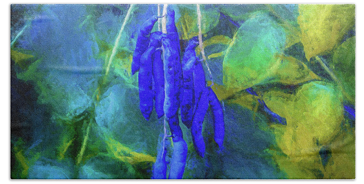 Mona Stut Beach Towel featuring the digital art Blue Beans by Mona Stut