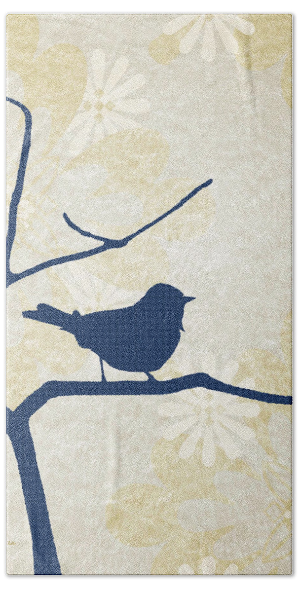 Bird Beach Towel featuring the mixed media Blue Bird Silhouette Modern Bird Art by Christina Rollo