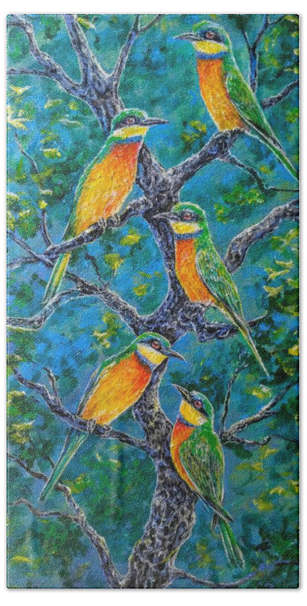 Bird Bee Blue Wings Rainbow Beach Towel featuring the painting Blue Breasted Bee Eater by Gail Butler