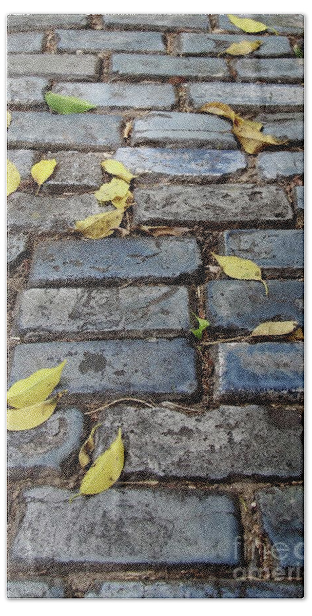 Blue Beach Sheet featuring the photograph Blue Bricks With Yellow 2 by Suzanne Oesterling
