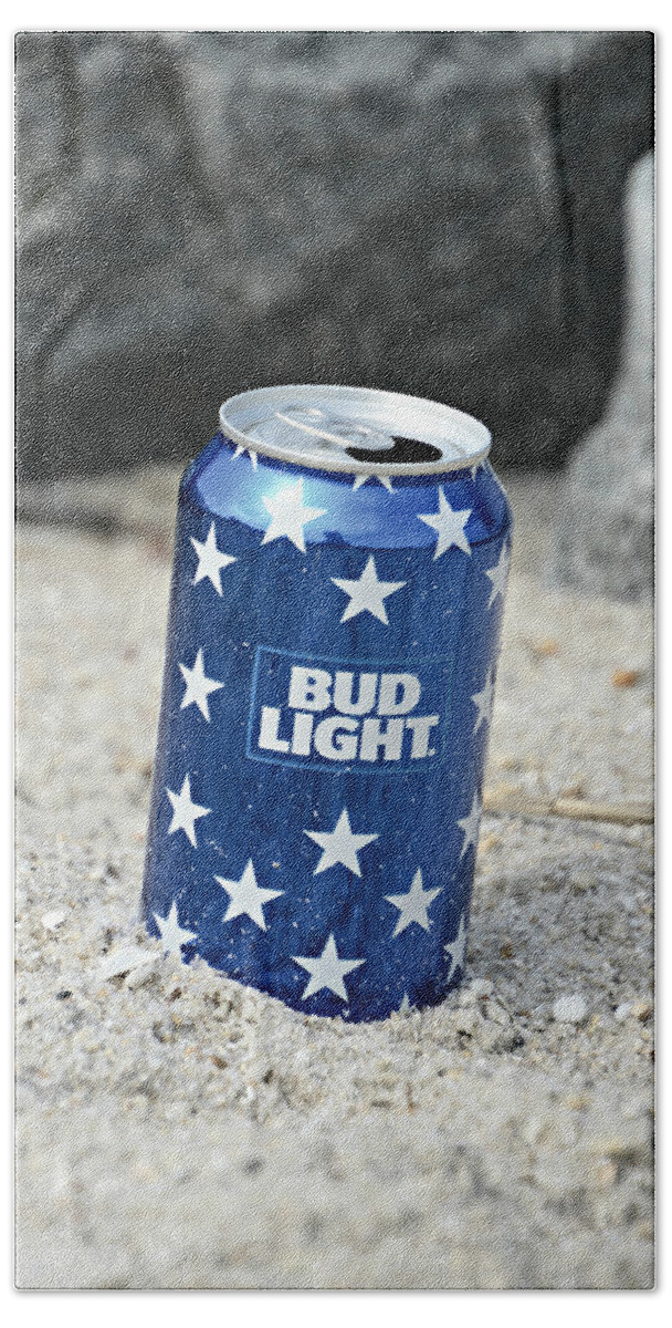 Beer Beach Sheet featuring the mixed media Blue Bud Light by Trish Tritz