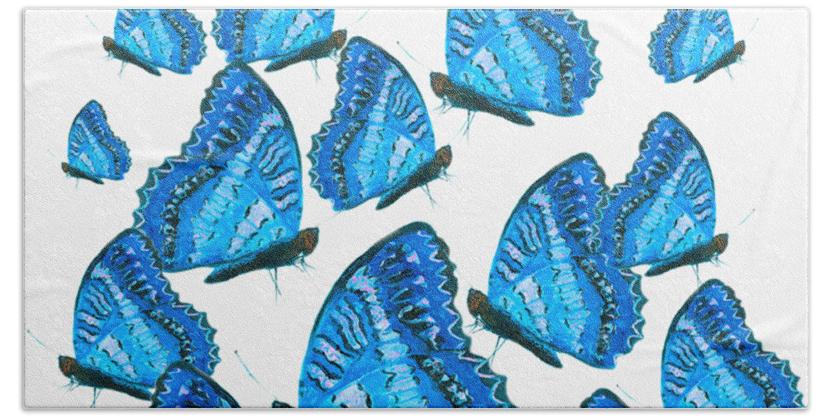 Butterflies Beach Towel featuring the painting Blue Butterflies by Jan Matson