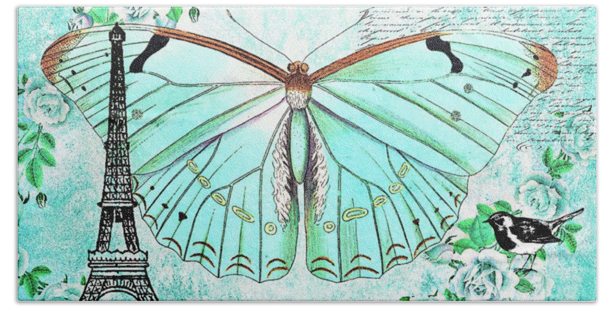 Butterfly Beach Towel featuring the painting Blue Butterfly by Tina LeCour