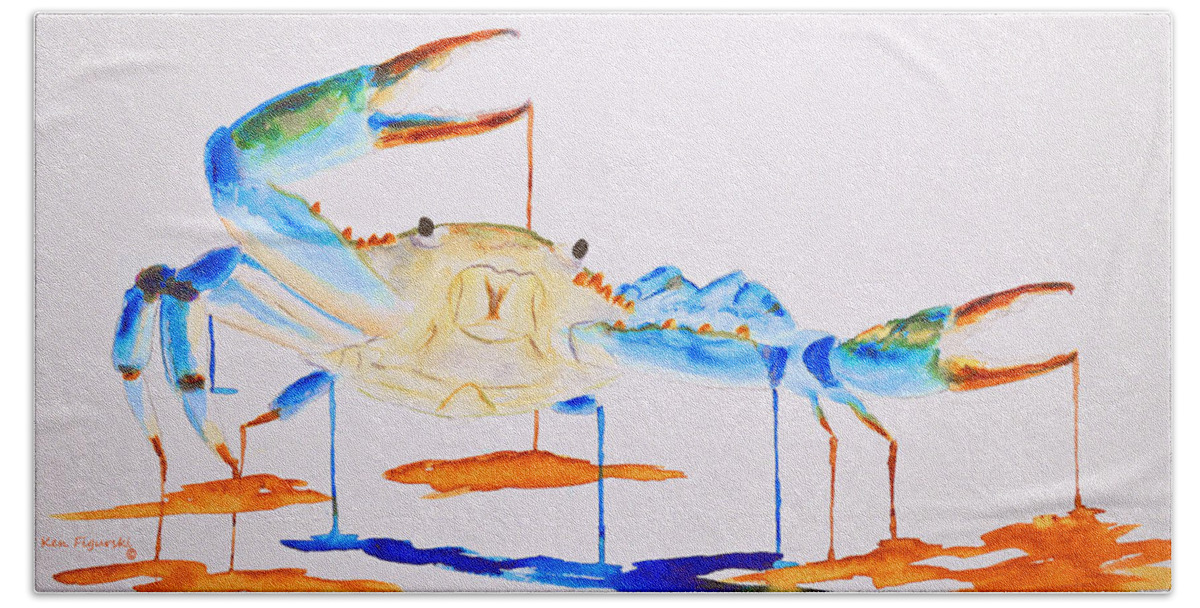 Blue Beach Sheet featuring the painting Blue Crab by Ken Figurski
