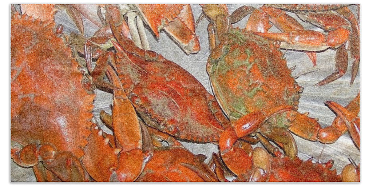 Blue Crabs Beach Towel featuring the photograph Blue Crabs by Mary Watson