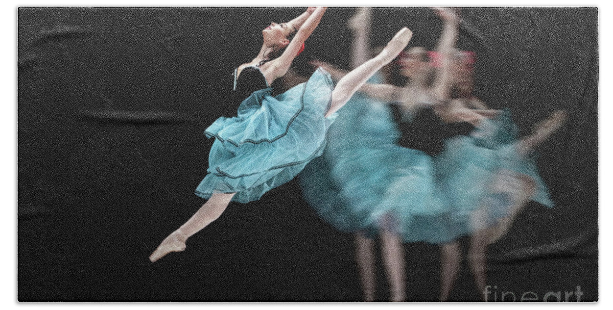 Ballet Beach Towel featuring the photograph Blue dress dance by Dimitar Hristov