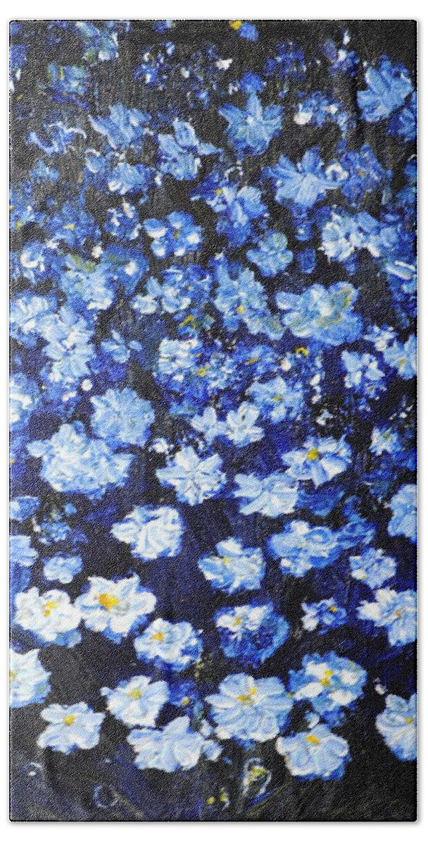 Flowers Beach Towel featuring the painting Blue Flowers by Evelina Popilian