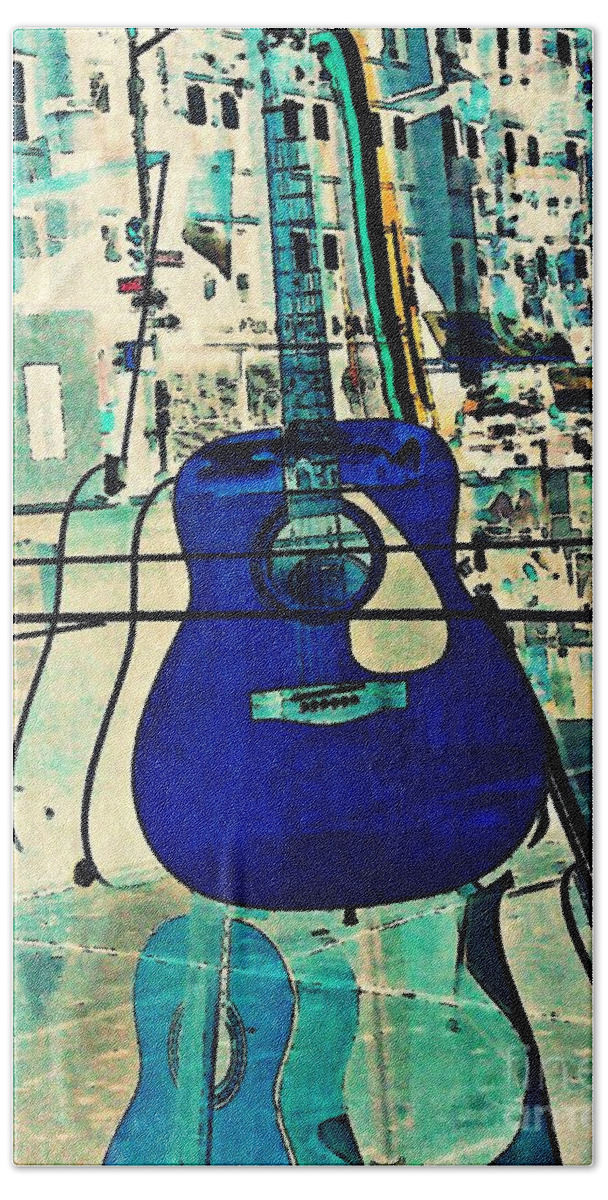 Guitar Beach Towel featuring the photograph Blue Guitar by Sarah Loft