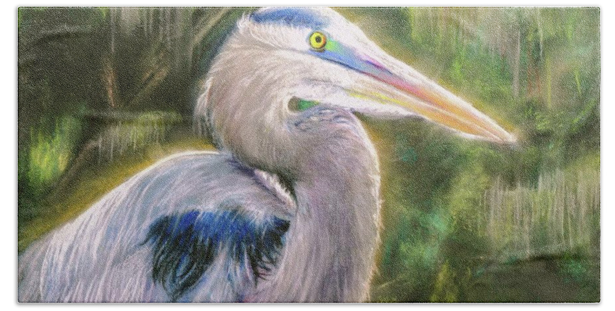 Blue Heron Beach Sheet featuring the pastel Blue Heron by Melissa Herrin