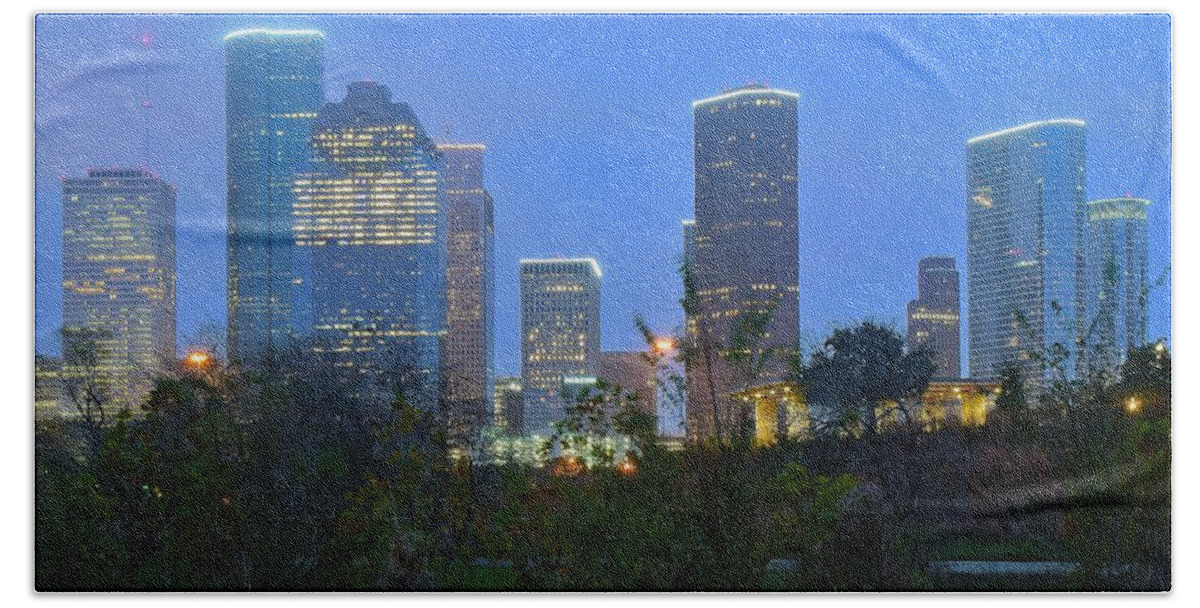 Houston Beach Towel featuring the photograph Blue Hour Houston by Frozen in Time Fine Art Photography