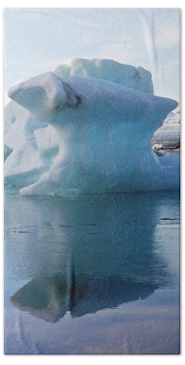 Iceland Beach Towel featuring the photograph Blue Ice and Reflection by Amelia Racca