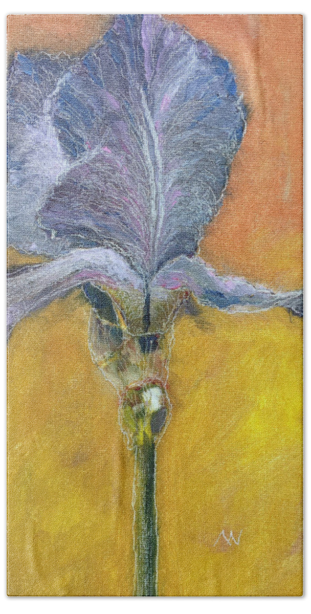 Iris Beach Towel featuring the painting Blue Iris by AnneMarie Welsh