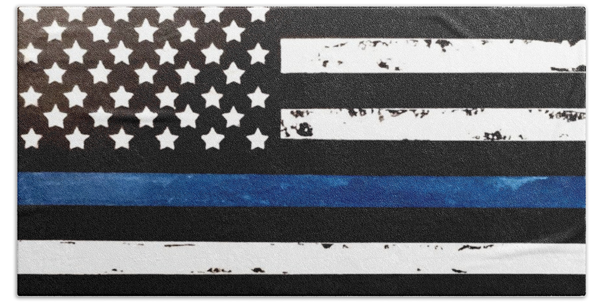Police Beach Towel featuring the painting Blue Line Flag by Denise Tomasura