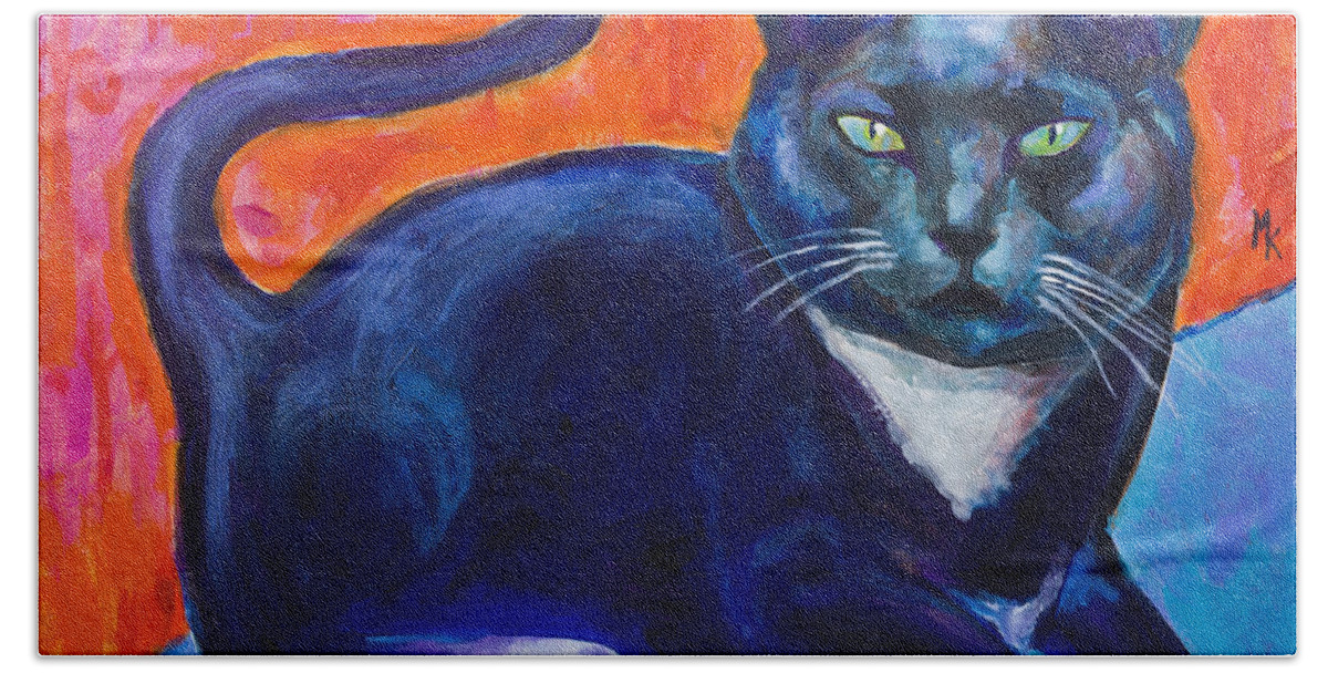 Cat Beach Towel featuring the painting Blue by Maxim Komissarchik