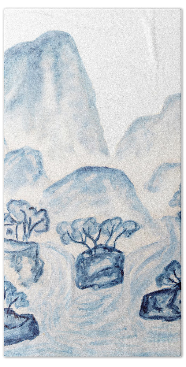 Art Beach Towel featuring the painting Blue mountains, painting by Irina Afonskaya