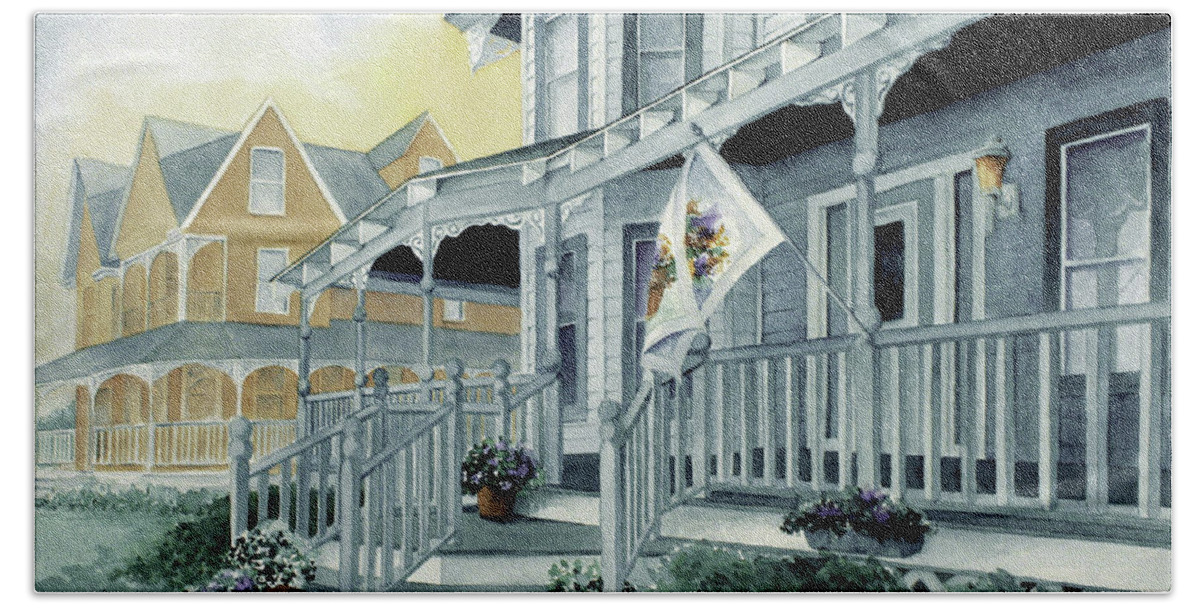 Porch Beach Towel featuring the painting Blue Porch by Lael Rutherford