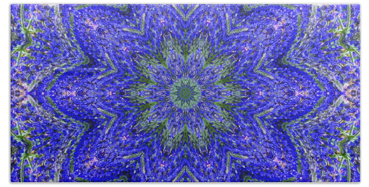 Kaleidoscope Beach Sheet featuring the photograph Blue Purple Lavender Floral Kaleidoscope WALL ART PRINT by Carol F Austin