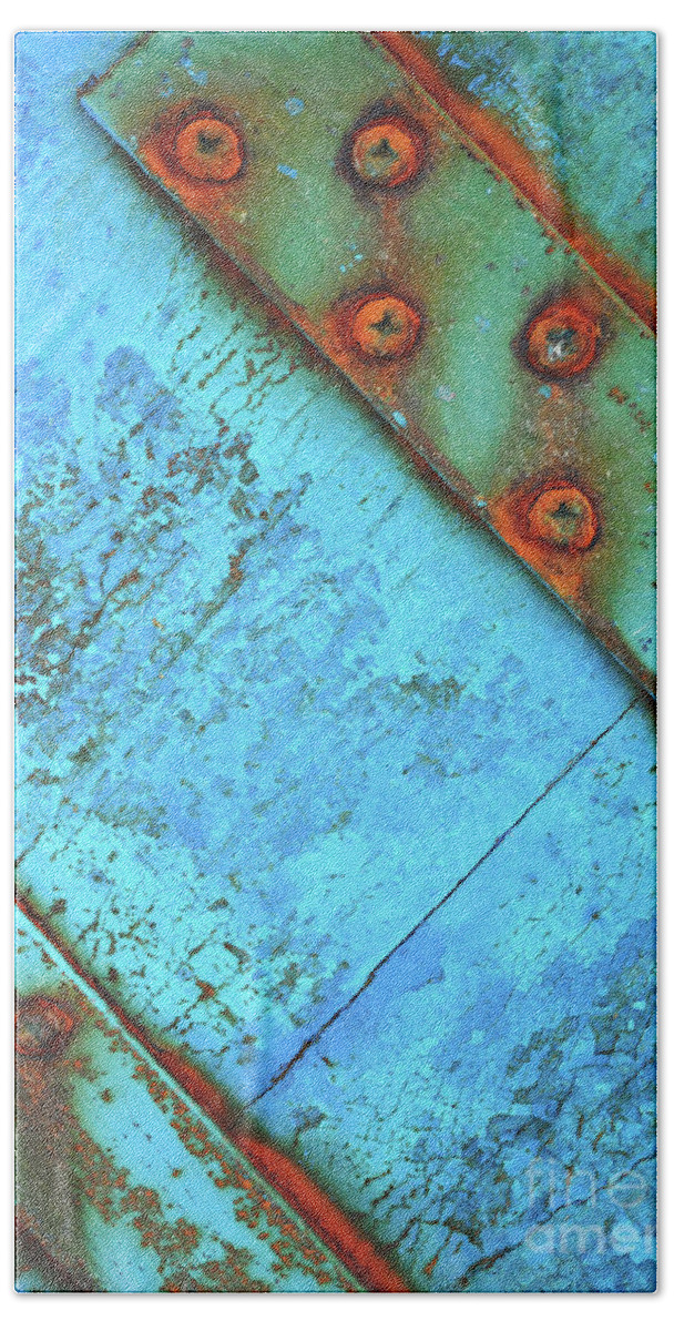 Blue Beach Sheet featuring the photograph Blue rusty boat detail by Lyn Randle