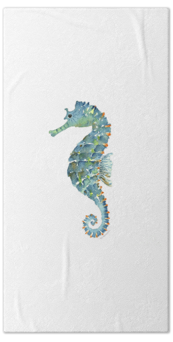 Beach House Beach Towel featuring the painting Blue Seahorse by Amy Kirkpatrick