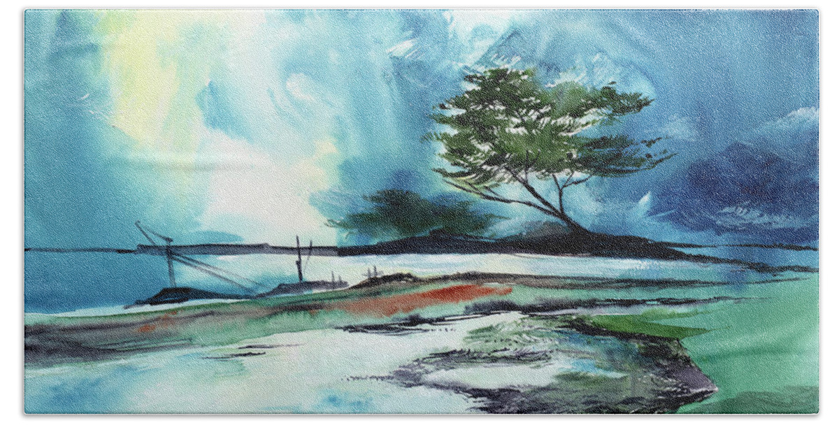 Nature Beach Sheet featuring the painting Blue Sky by Anil Nene