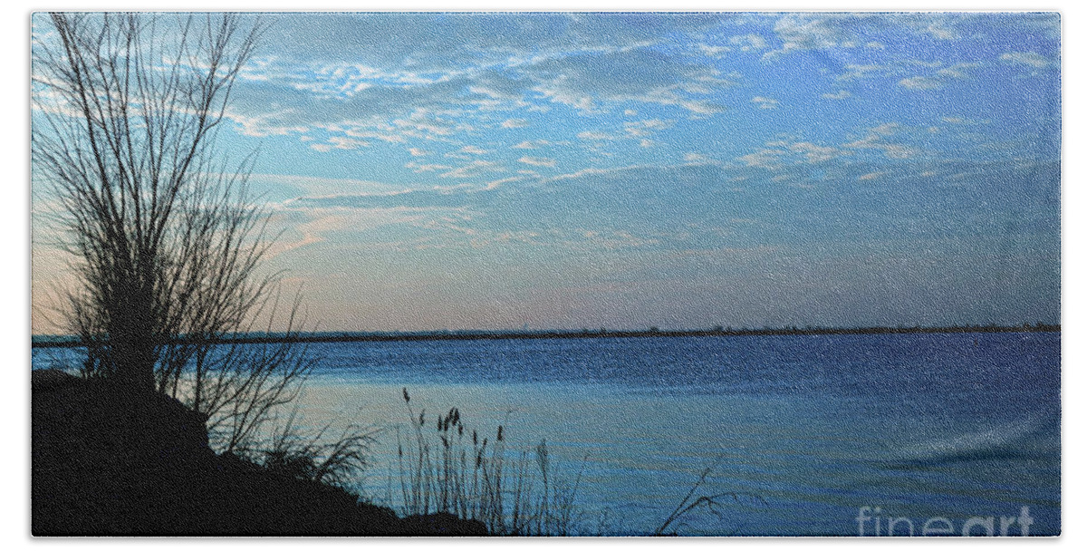 Sunrise Beach Towel featuring the photograph Blue Sunrise at Sea by Diana Mary Sharpton