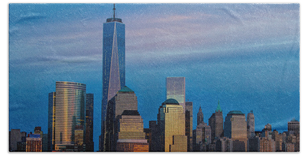 Nyc Beach Towel featuring the photograph Blue Sunset at the World Trade Center by Eleanor Abramson