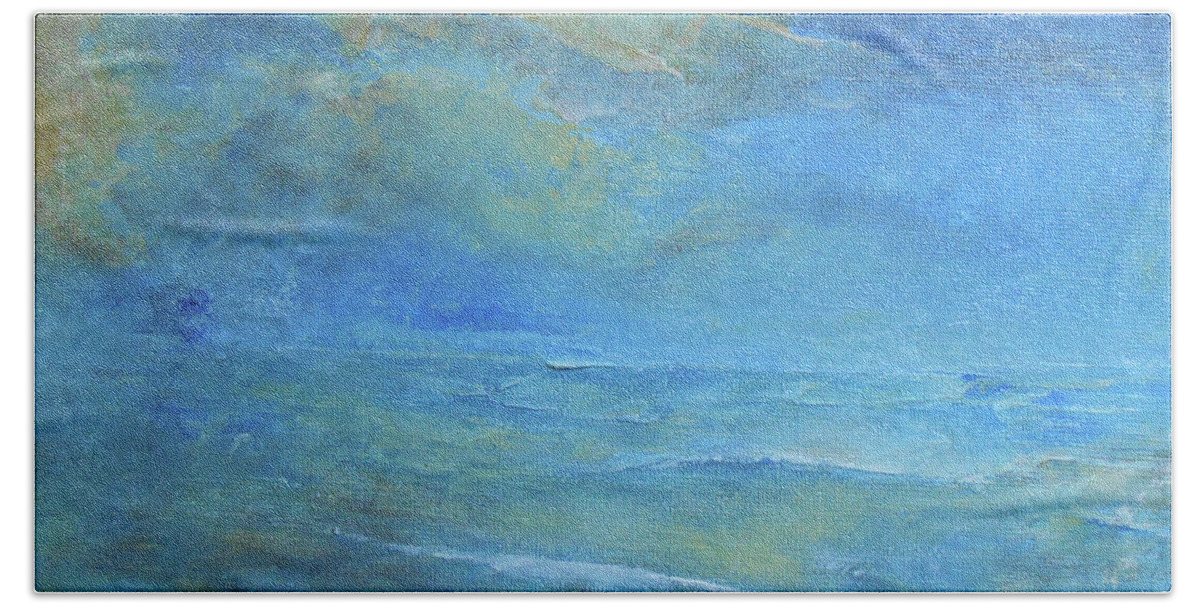Abstract Beach Sheet featuring the painting Blue Sunset by Jane See