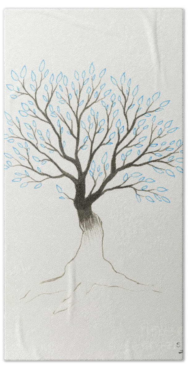 Tree Beach Towel featuring the painting Blue tree by Stefanie Forck
