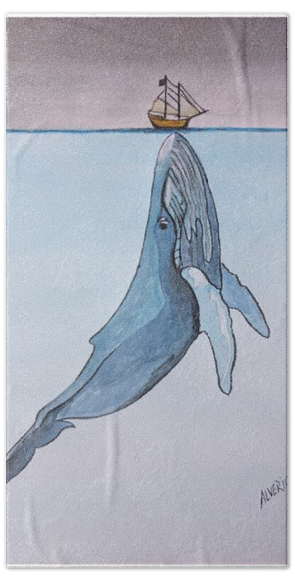 Blue Beach Towel featuring the painting Blue Whale by Edwin Alverio