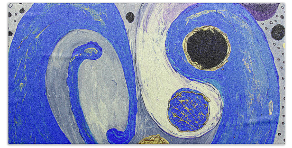 Abstract Beach Towel featuring the painting Blue whispers.. by Jolanta Anna Karolska