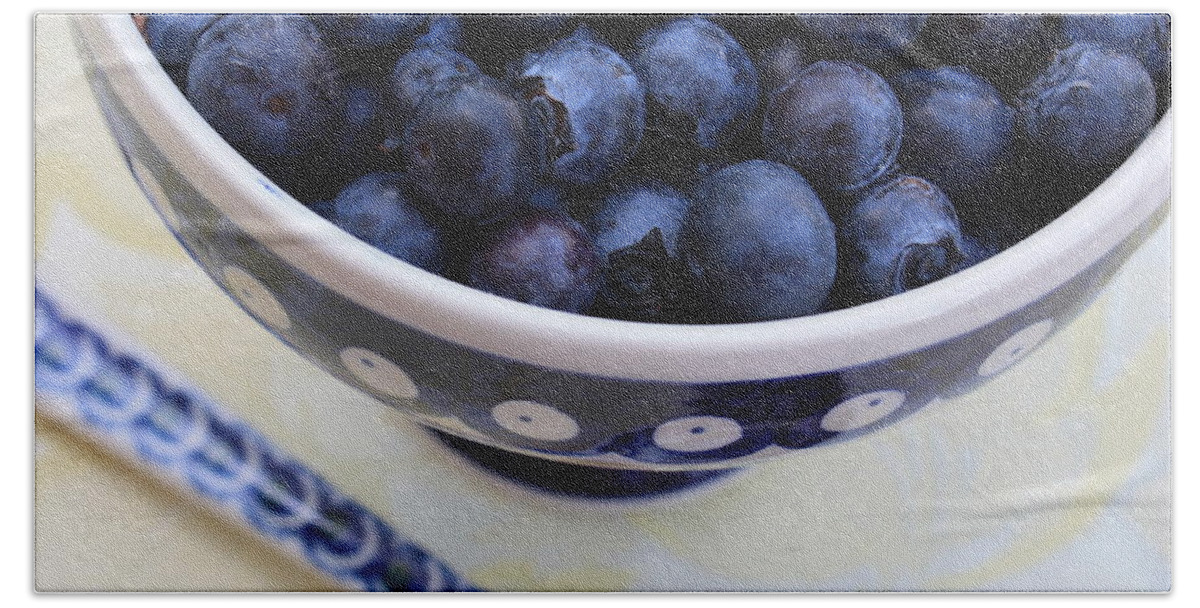 Food Beach Sheet featuring the photograph Blueberries with Spoon by Carol Groenen