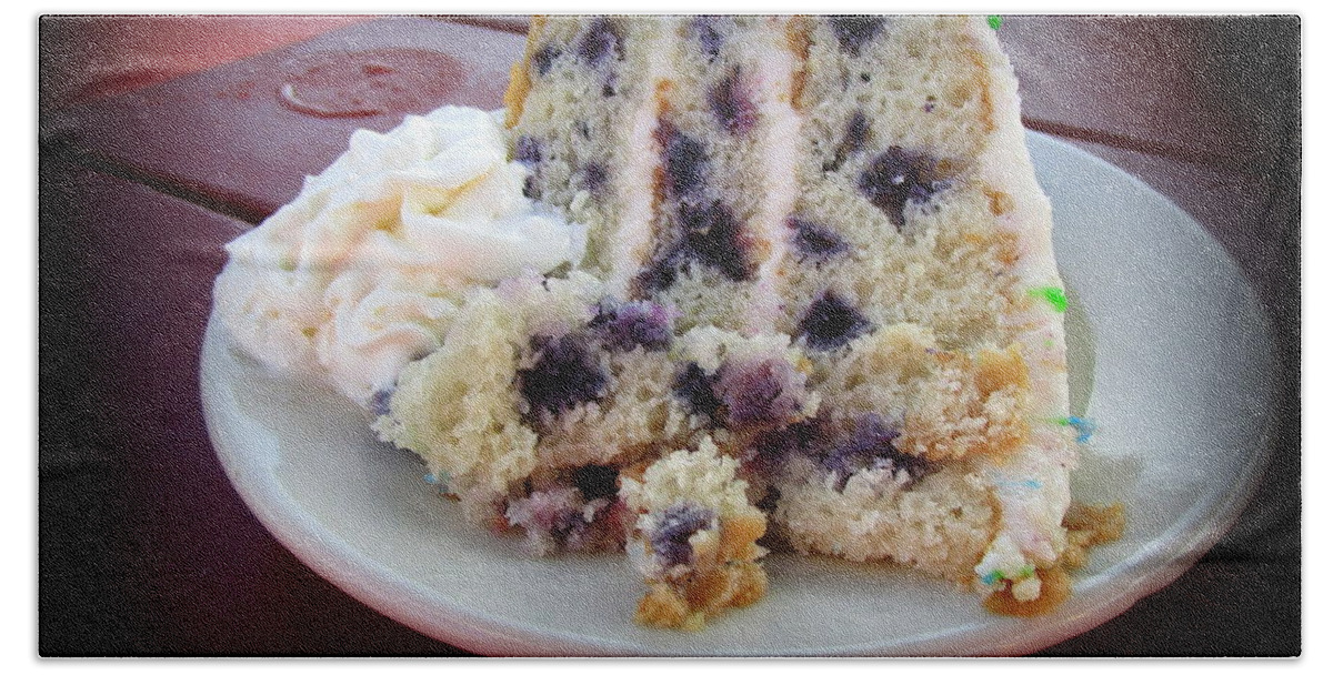 Blueberry Cake With Lemon Icing Beach Sheet featuring the photograph Blueberry Cake With Lemon Icing by Suzanne DeGeorge