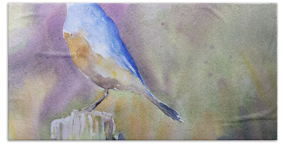 Blue Bird Beach Towel featuring the painting Bluebird by Watercolor Meditations