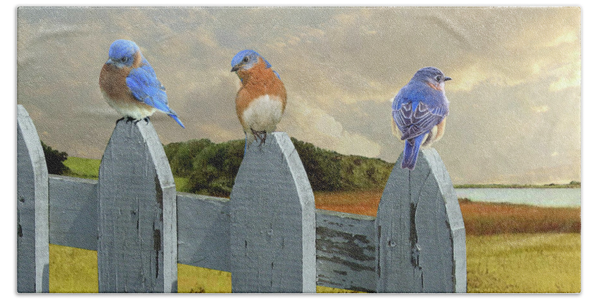 Birds Beach Towel featuring the digital art Bluebirds In My Heart by M Spadecaller