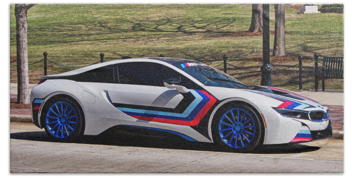 Bmw I8 Beach Towel featuring the photograph BMW i8 by Steven Ralser