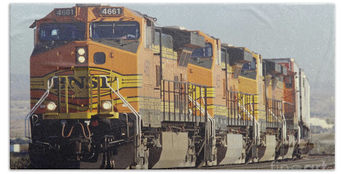 Transportation Beach Towel featuring the photograph BNSF Freight Train by Richard R Hansen and Photo Researchers