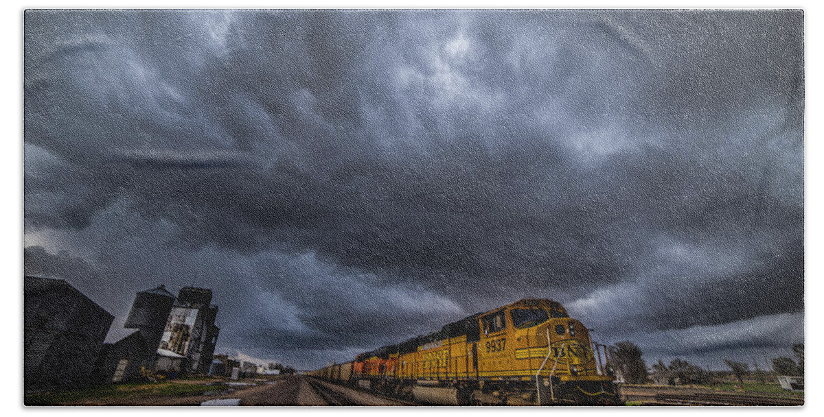 Colorado Beach Towel featuring the photograph BNSF Storm by Darren White