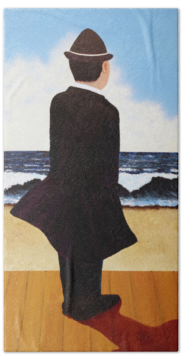 Seascape Beach Towel featuring the painting Boardwalk Man by Thomas Blood