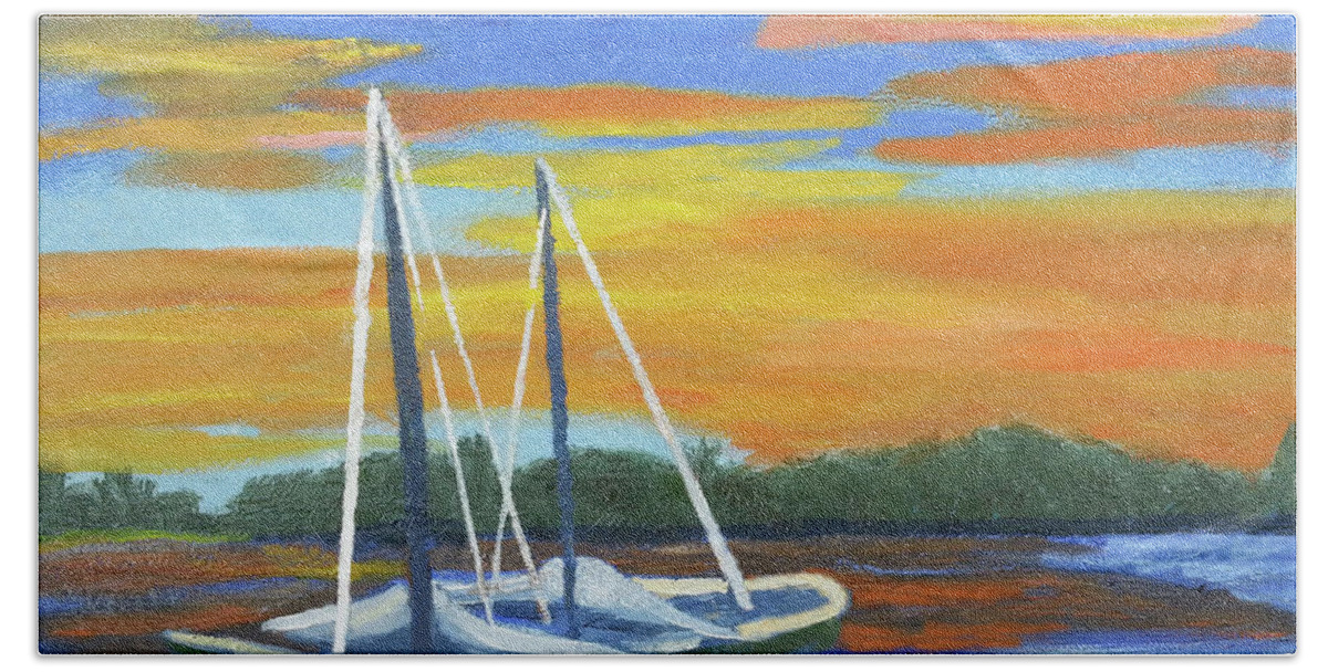 Boat Beach Sheet featuring the painting Boat Adrift by Margaret Harmon