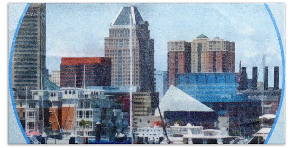 Boat Beach Towel featuring the photograph Boat - Baltimore Skyline and Harbor by Susan Savad