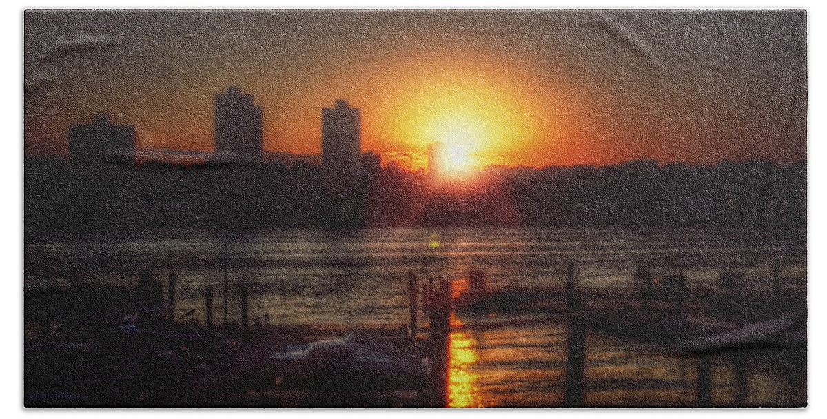 Sunset Beach Sheet featuring the photograph Boat Basin Gold - Sunset in New York by Miriam Danar