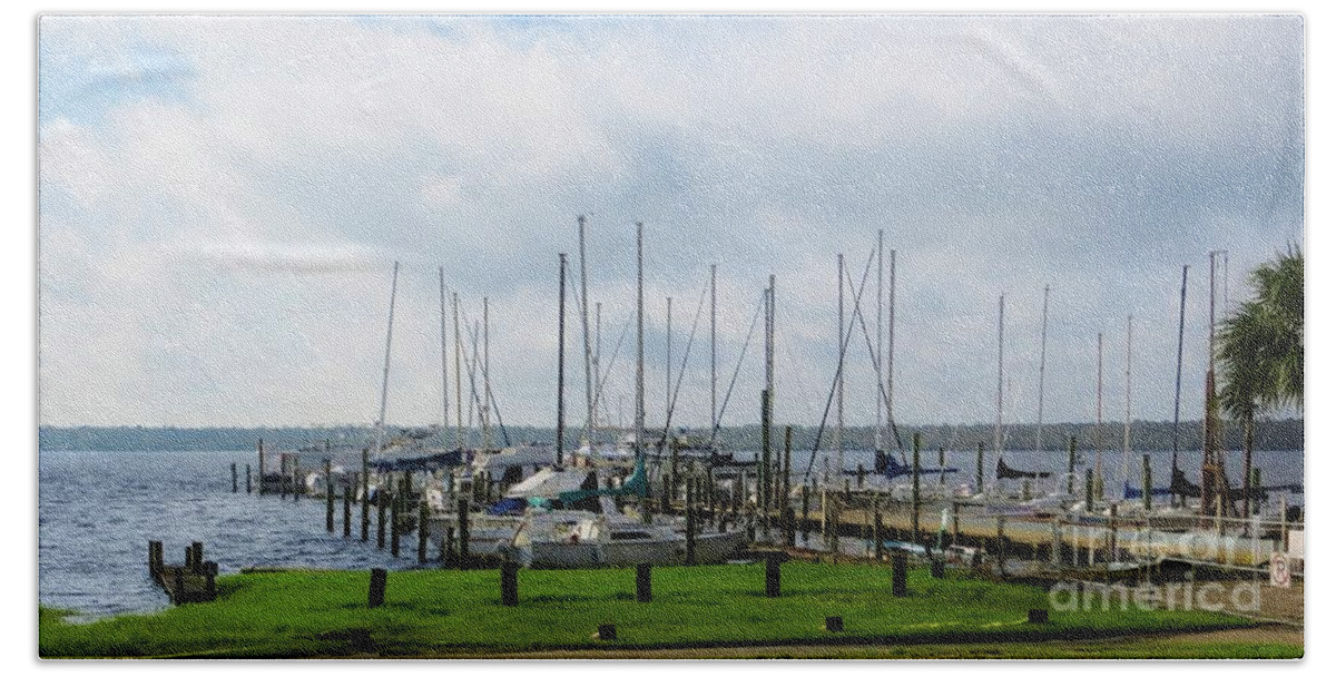 Boat Dock On The St. John's River Beach Towel featuring the photograph Boat Dock On The St. John's River by Tim Townsend