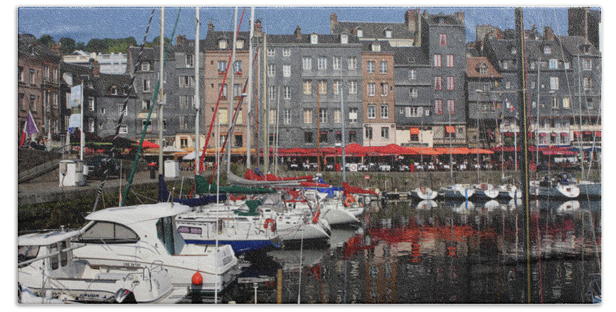 France Beach Towel featuring the photograph Boats In Honfleur Harbour, France by Aidan Moran