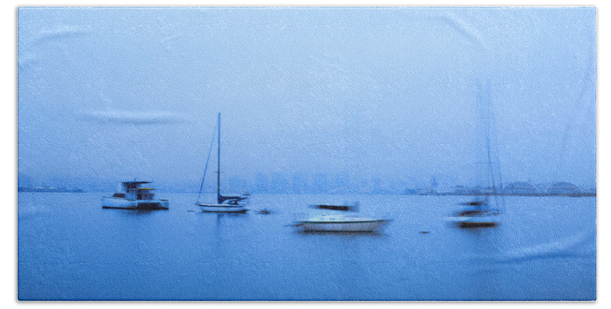 San Diego Beach Towel featuring the photograph Boats In The Blue San Diego Harbor by Joseph S Giacalone